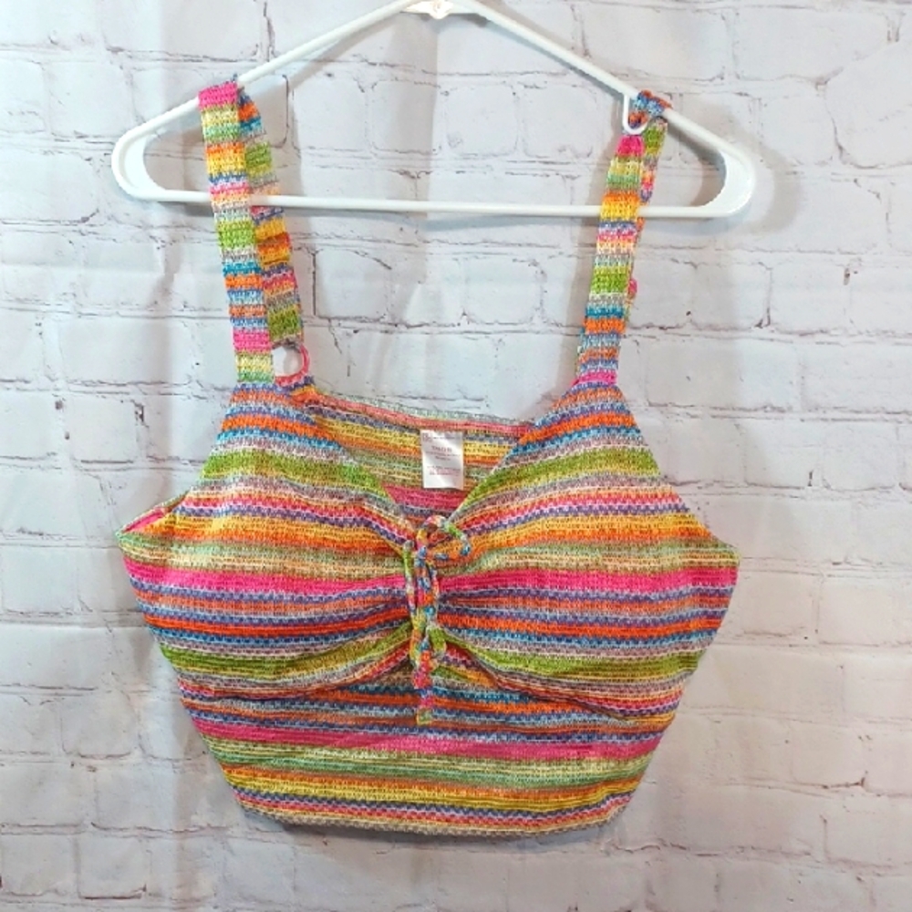 Y2K Bold  Knit No Boundaries Orange Pink Ruched Summer Crop Tank Top XXL Junior